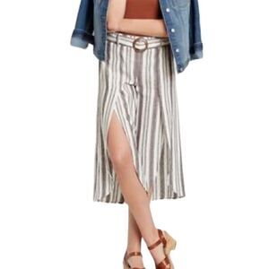 Striped Linen Pants Mid Rise Gaucho